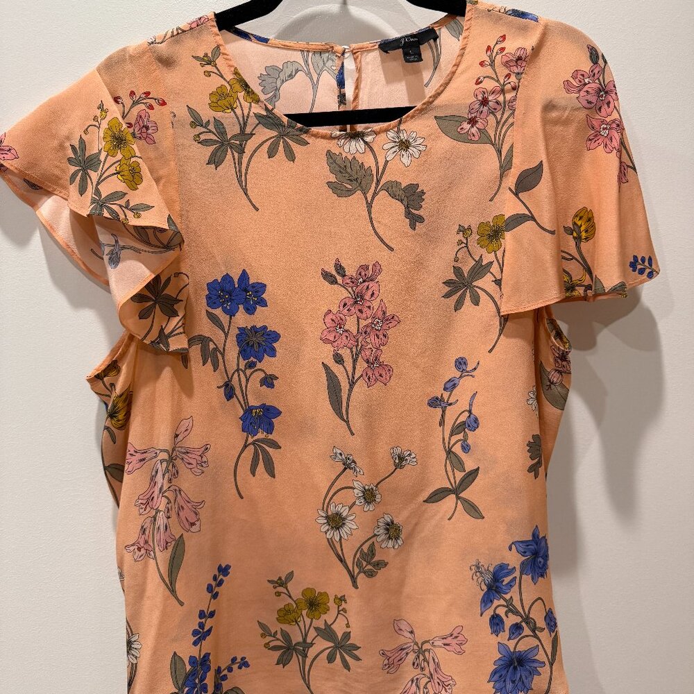 J. Crew Silk Flutter Shoulder Floral Blouse